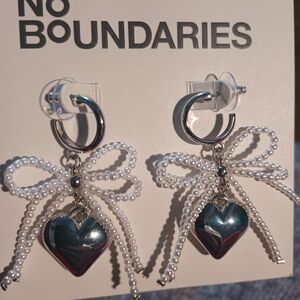 No Boundaries Silver Heart Earrings with Pearl Accents